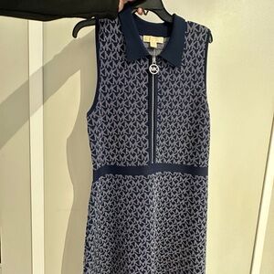 Michael Kors Navy MK Logo Midi Dress